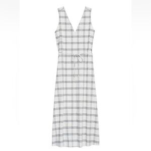 Theory Ivory Multi Spring Plaid Dress Deep V Neck Slide Split Small.